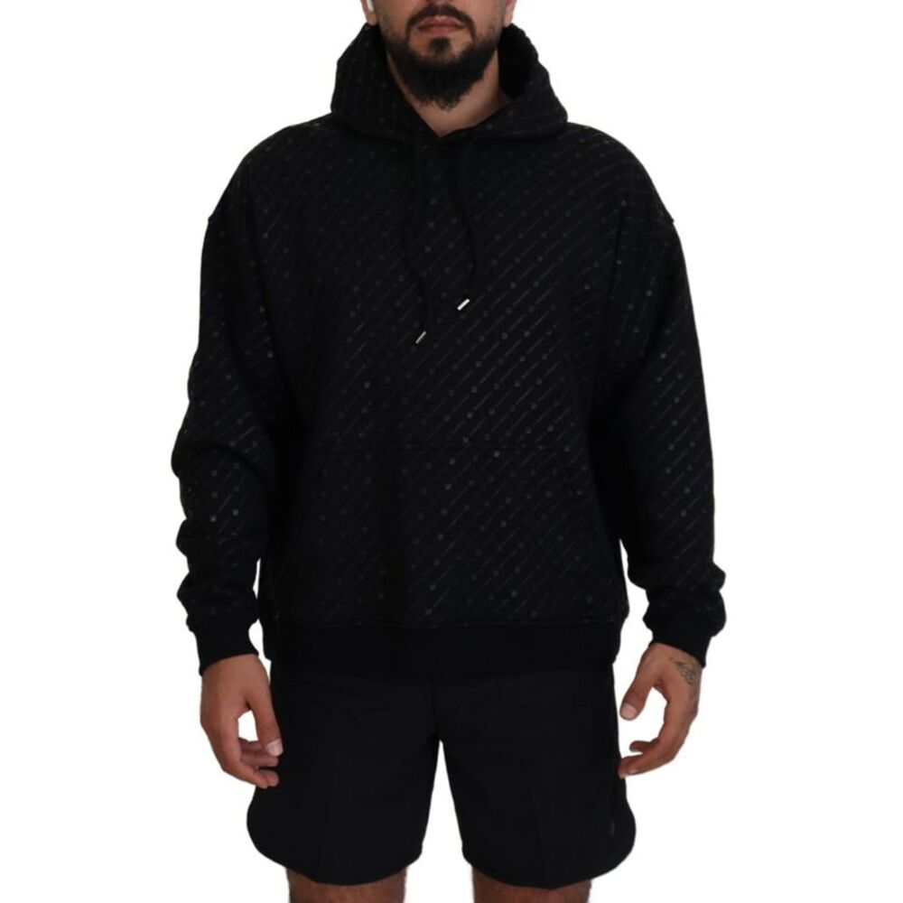 Dsquared² Black Cotton Hooded Printed Men Pullover Men's Sweater